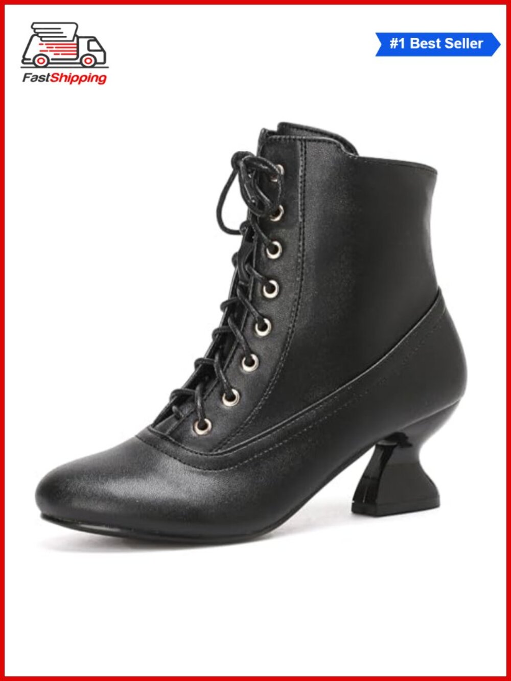Women's Lace Up Ankle Boots Low Kitten Heel Round Toe Side Zipper Vintage
